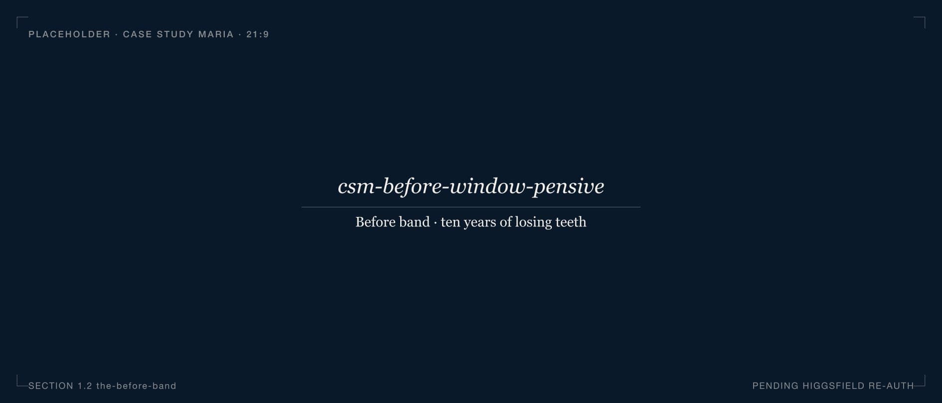 Editorial composite portrait of a woman in her late fifties seated near a window before All-on-6 treatment, not a photograph of a real identified patient